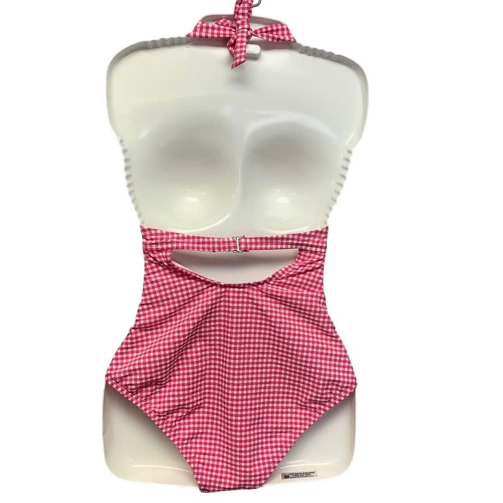 New Draper James Womens Retro Mod Medium Pink Gingham Check One Piece Swim Suit - Picture 3 of 4